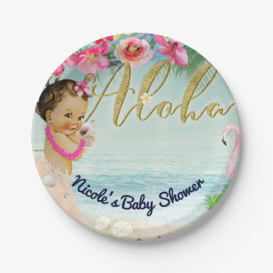 Aloha Baby Shower Retro Hawaiaanse Strandfeest Papieren Bordje