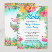 Aloha Baby shower tropical Luau Invitation Bleu (Devant / Derrière)