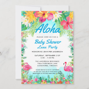 Aloha Baby shower tropical Luau Invitation Bleu