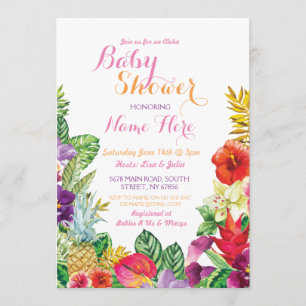 Aloha Baby shower Tropical Luau Invitation rose