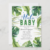 ALOHA Baby shower Tropische Bladeren Blauw Groen Kaart (Voorkant)