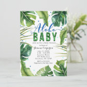ALOHA Baby shower Tropische Bladeren Blauw Groen Kaart (Staand voorkant)
