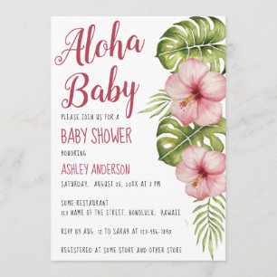 Aloha Baby Shower Tropische Bloemige Waterverf Roz Kaart