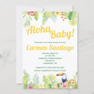 Aloha Baby. Tropisch, aanraakgevoelig baby shower Kaart