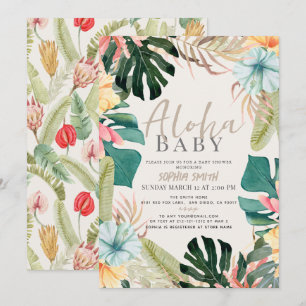 Aloha Baby Tropisch Bloemen Baby shower Kaart