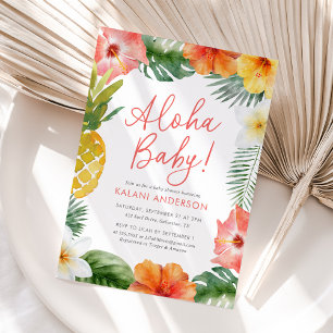 Aloha Baby Tropisch Bloemen Baby shower Kaart