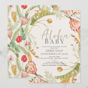Aloha Baby Tropisch Bloemen Botanisch Baby shower Kaart