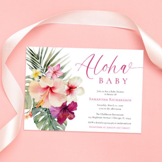 Aloha baby tropische bloemen meisje baby shower kaart