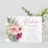 Aloha baby tropische bloemen meisje baby shower kaart (Staand voorkant)