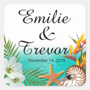 Aloha Beach Bruiloft Plumeria Frangipani Vierkante Sticker