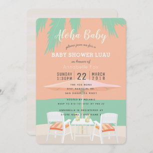 Aloha Beach Coral Pink Baby shower Uitnodiging