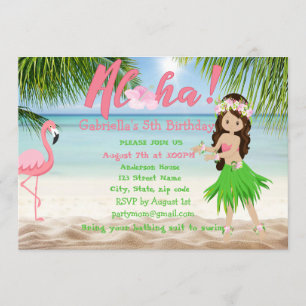 Aloha Beach Girls Luau Birthday Party Invitation