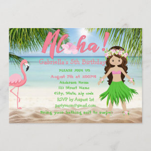 Aloha Beach Girls Luau Birthday Party Invitation Kaart
