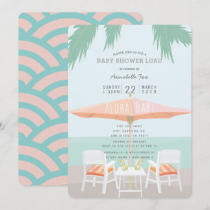 Aloha Beach Roze Turquoise Baby shower Uitnodiging