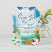 Aloha Beach Wedding Plumeria Frangipani Nautilus Kaart (Staand voorkant)