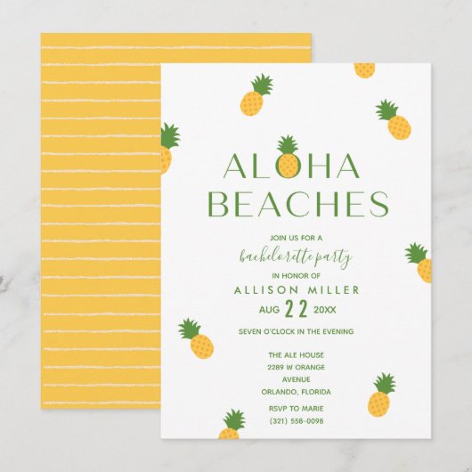 Aloha beaches Pineapple Bachelorette Party Kaart (Voorkant / Achterkant)