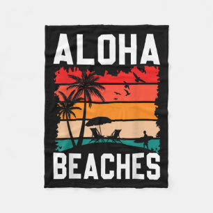 Aloha Beaches Retro Beach Vacation Summer Quote Wo Fleece Deken
