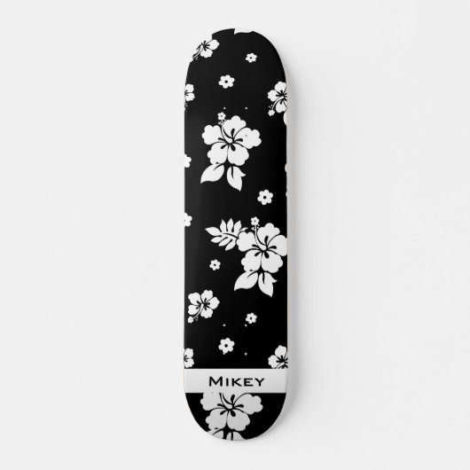 Aloha Black Classic Hawaiian Seamless Pattern Skateboard (Voorkant)