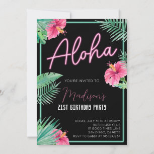Aloha Black Floral Anniversaire Fête Invitation