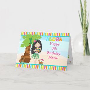 Aloha Black Hair Girl Verjaardag Kaart