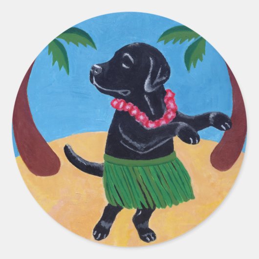 Aloha Black Labrador Ronde Sticker (Voorkant)