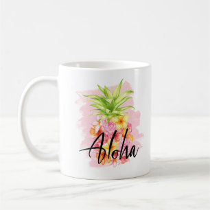 Aloha Bloemen Ananas  Roze Hawaii Koffiemok