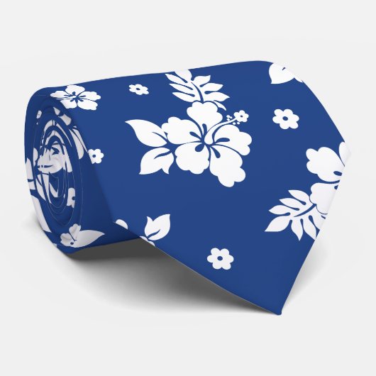 Aloha Blue Classic Hawaiian Seamless Pattern Stropdas (Opgerold)