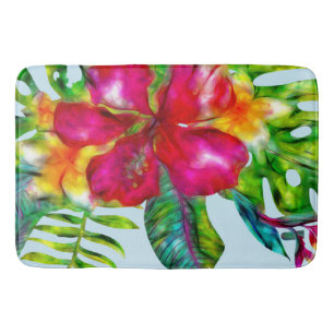 Aloha Bright Electric Pop Tropical Floral Badmat