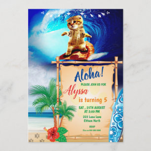 Aloha! Cat Surfing Invitation Kaart