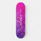 Aloha, coole typografie paarse roze anananasappelm skateboard (Voorkant)