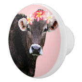Aloha Cow, Lei, Pink Fun Summertime Keramische Knop (Rechts)