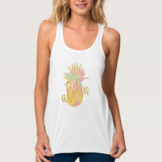 Aloha fancy faux goudglitter pastelananas tanktop (Voorkant)