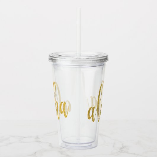 Aloha Faux Goud Geborsteld Script Beach Party Acryl Drinkbeker (Rechts)