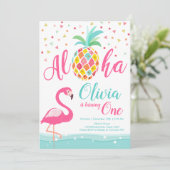 Aloha Flamant rose ananas Anniversaire Invitation  (Debout devant)