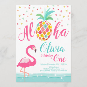 Aloha Flamant rose ananas Anniversaire Invitation 