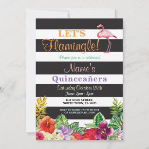 Aloha Flamingo Quinceañera Birthday Party Invite Kaart