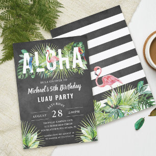 Aloha Flamingo Tropical Birds Black Luau Birthday Kaart