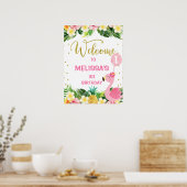 Aloha Floral Flamingo 1st Birthday Welkom Poster (Keuken)