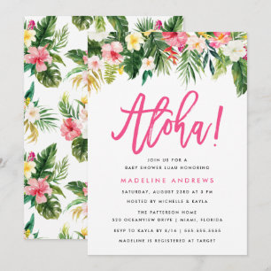 Aloha Floral   Uitnodiging voor tropisch Baby show