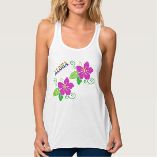 Aloha Geborduurd Uitziende Roze Hawaiiaanse Bloem Tanktop