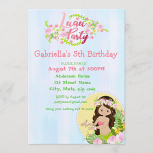 Aloha Girls Luau Birthday Party Invitation Kaart