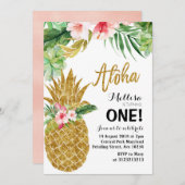 Aloha Gold Ananas Invitation premier anniversaire (Devant / Derrière)