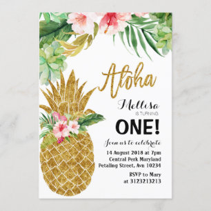Aloha Gold Ananas Invitation premier anniversaire