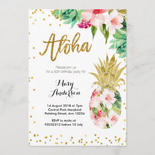 Aloha Gold Ananas Verjaardag Uitnodiging