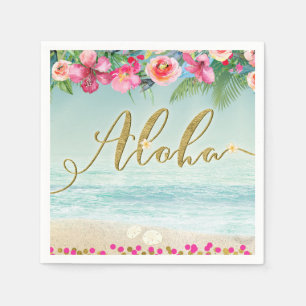 ALOHA Goud Tropisch Strand Hibiscus Bloemen Bloemi Servetten