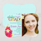 Aloha GRAD Graduation Luau Floral Party Invitation (Devant / Derrière)