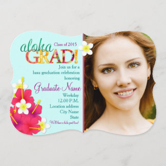 Aloha GRAD Graduation Luau Floral Party Invitation