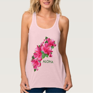 Aloha Happiness Roze Hibiscus Flower Tanktop