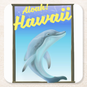 Aloha! Hawaï! Dolfijn reizen poster Vierkante Kartonnen Onderzetter