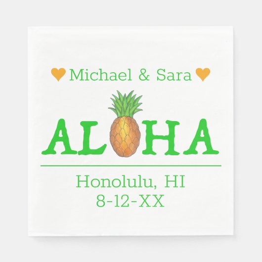 Aloha Hawaï Hawaiaanse Ananas Eiland Bruiloft Servet (Voorkant)
